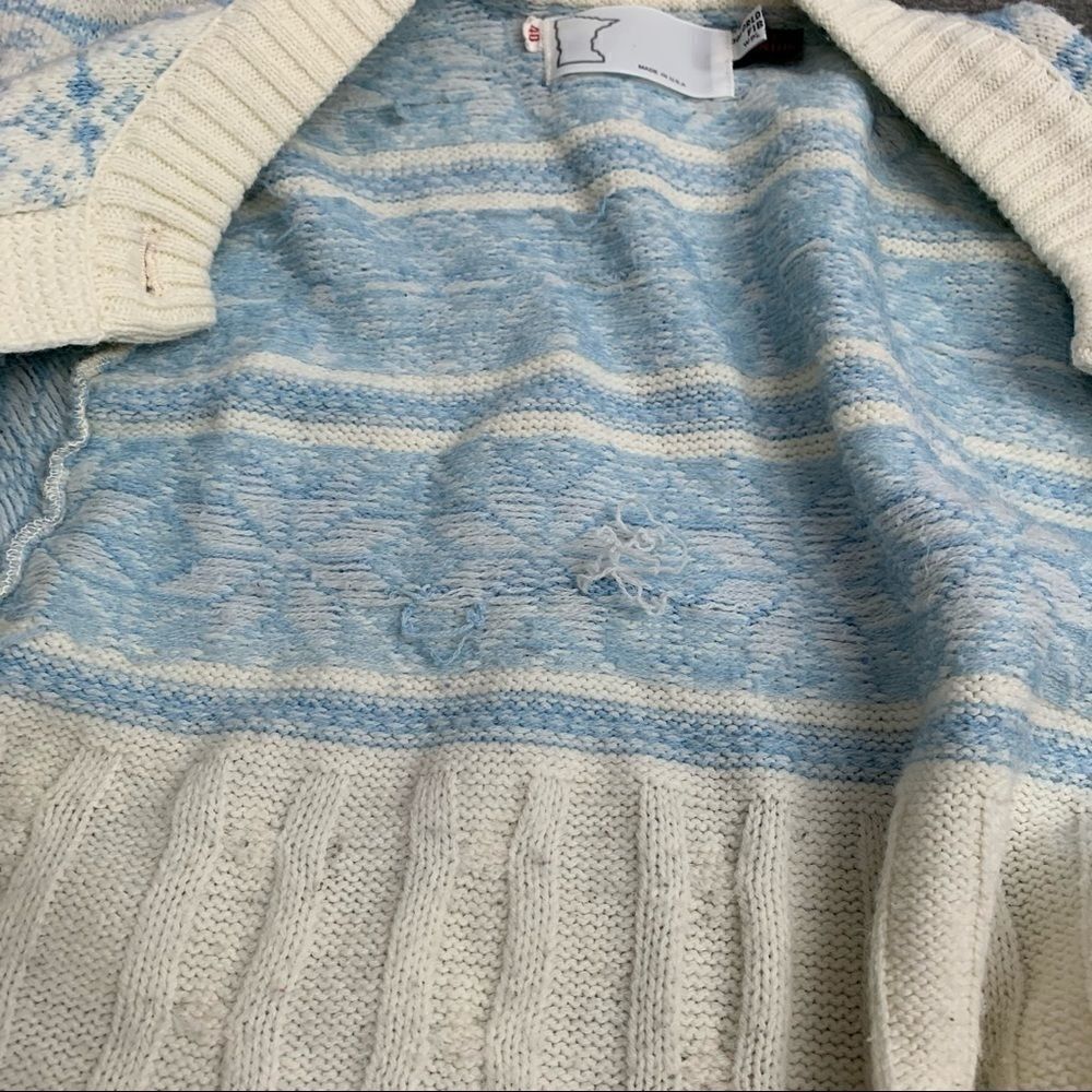 Vintage Wintuk Coastal Cable Knit Cardigan Cream Blue USA Made M - Picture 8 of 9